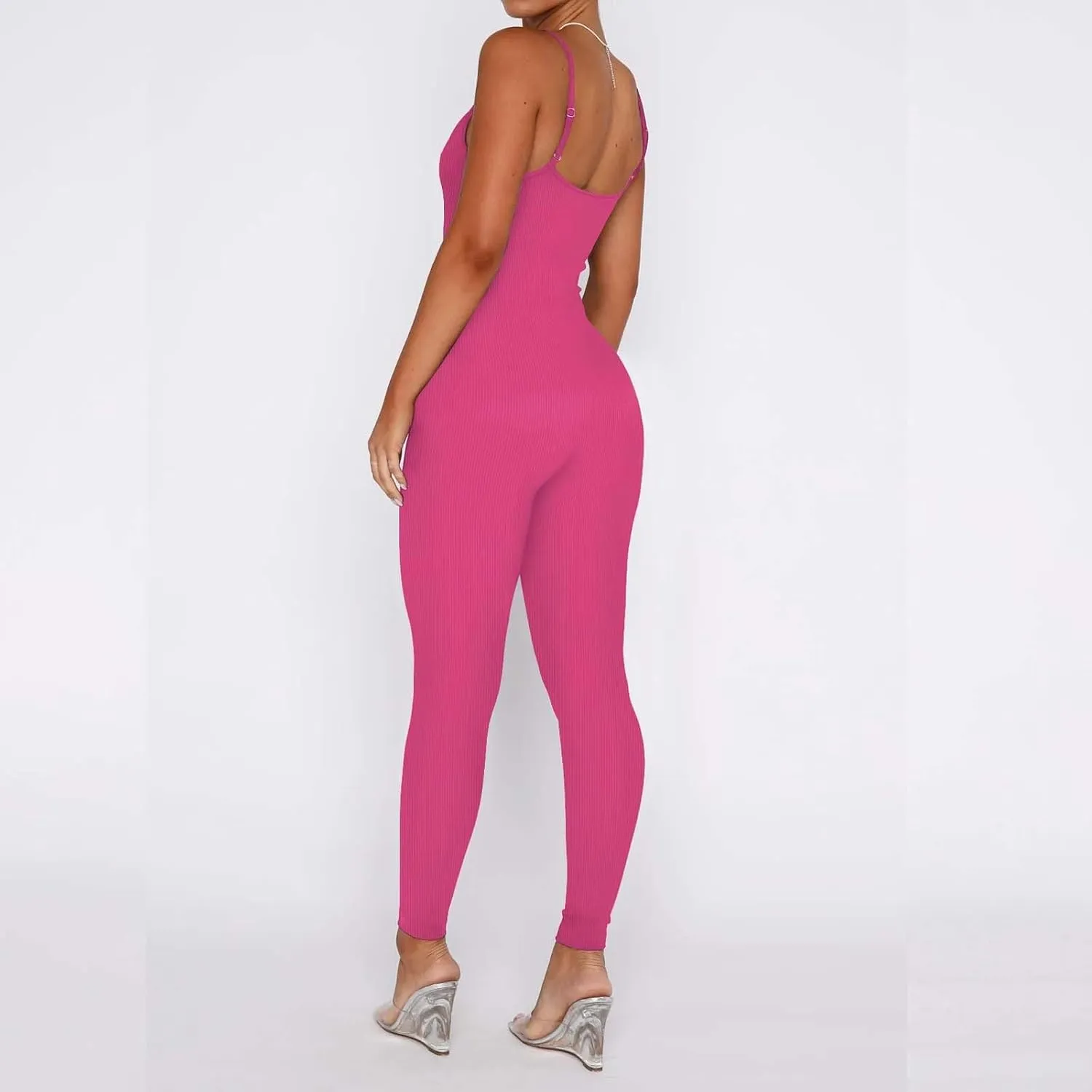 Women Spaghetti Strap Bodycon Tank One Piece Jumpsuits Rompers Catsuit Unitard Bodysuit