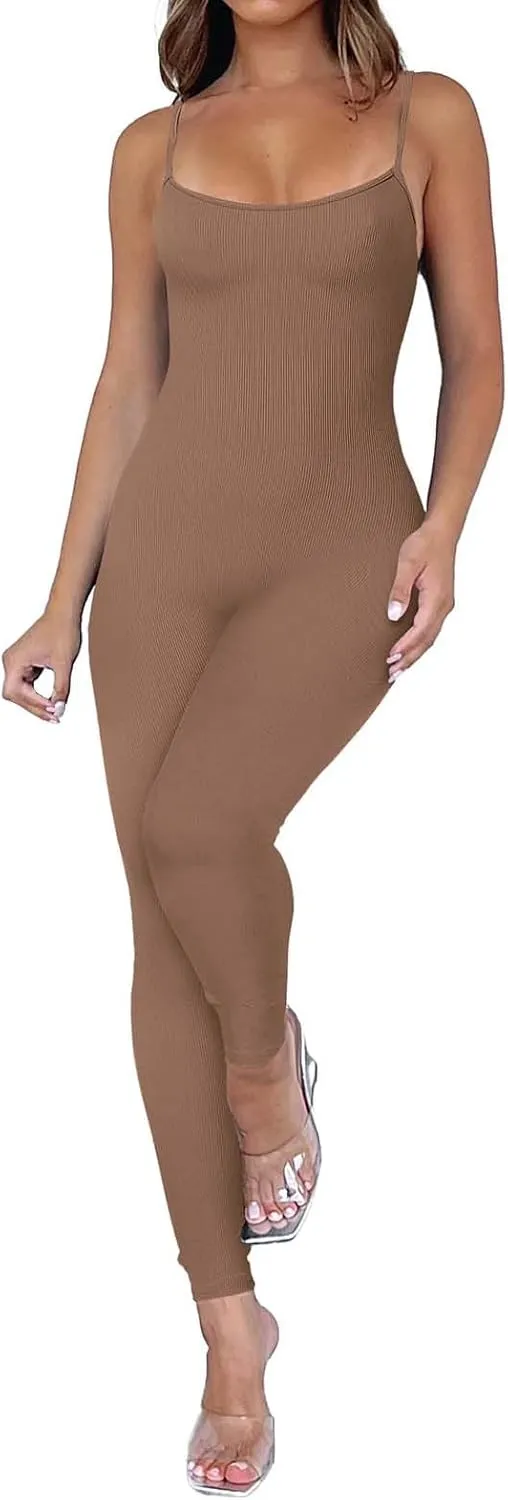 Women Spaghetti Strap Bodycon Tank One Piece Jumpsuits Rompers Catsuit Unitard Bodysuit