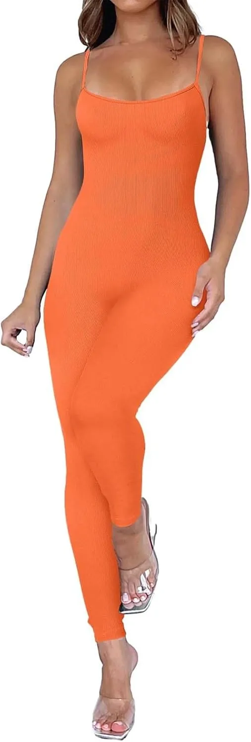 Women Spaghetti Strap Bodycon Tank One Piece Jumpsuits Rompers Catsuit Unitard Bodysuit