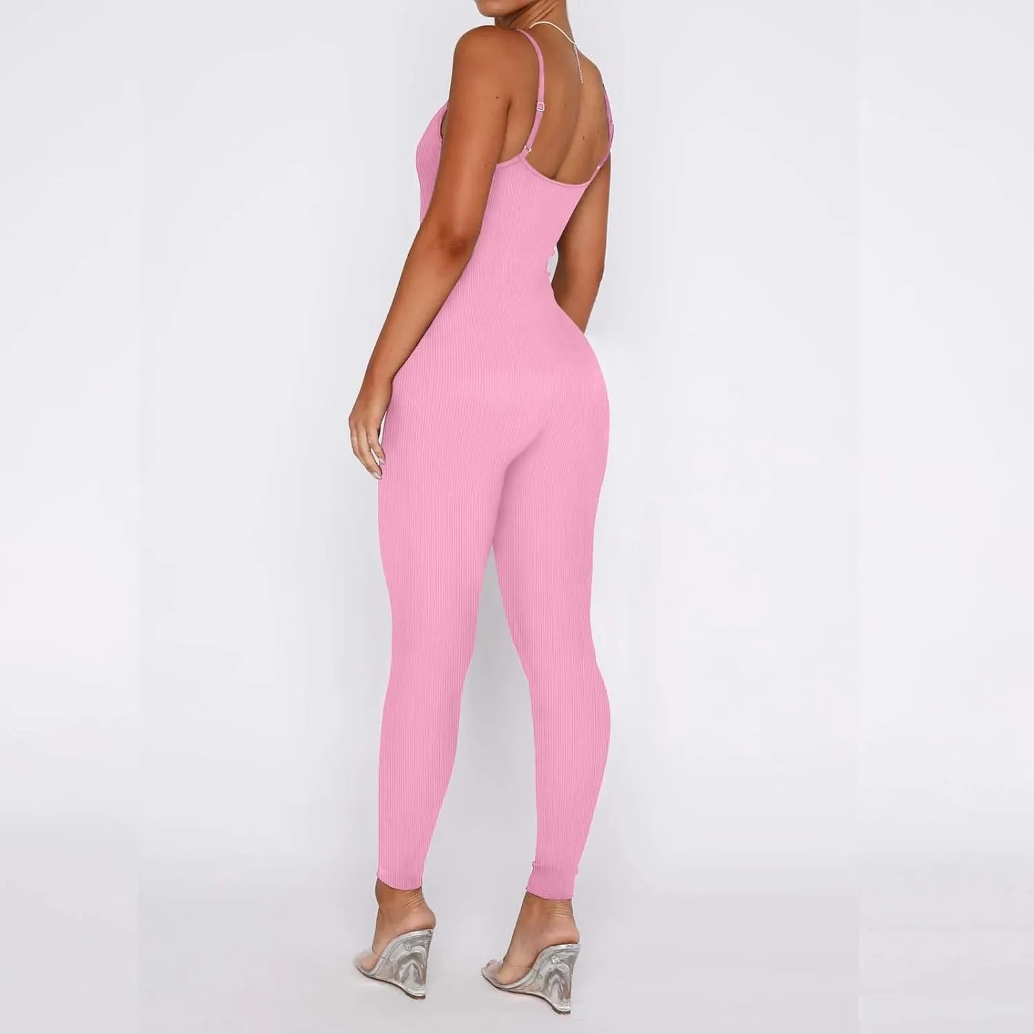 Women Spaghetti Strap Bodycon Tank One Piece Jumpsuits Rompers Catsuit Unitard Bodysuit