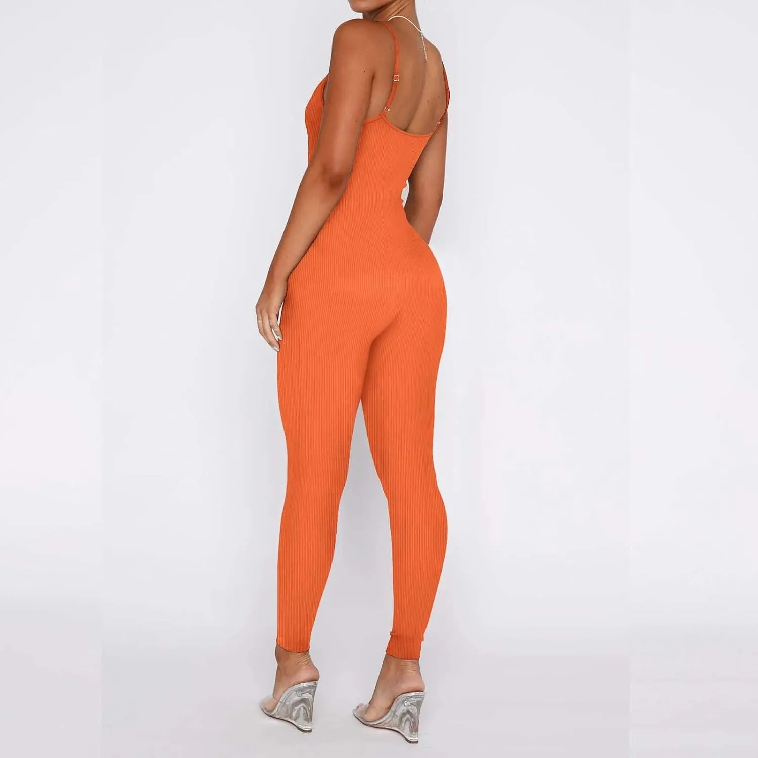 Women Spaghetti Strap Bodycon Tank One Piece Jumpsuits Rompers Catsuit Unitard Bodysuit