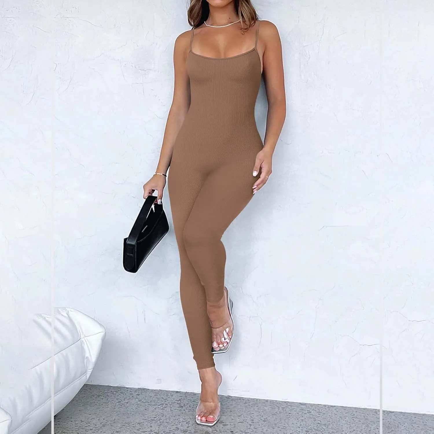Women Spaghetti Strap Bodycon Tank One Piece Jumpsuits Rompers Catsuit Unitard Bodysuit