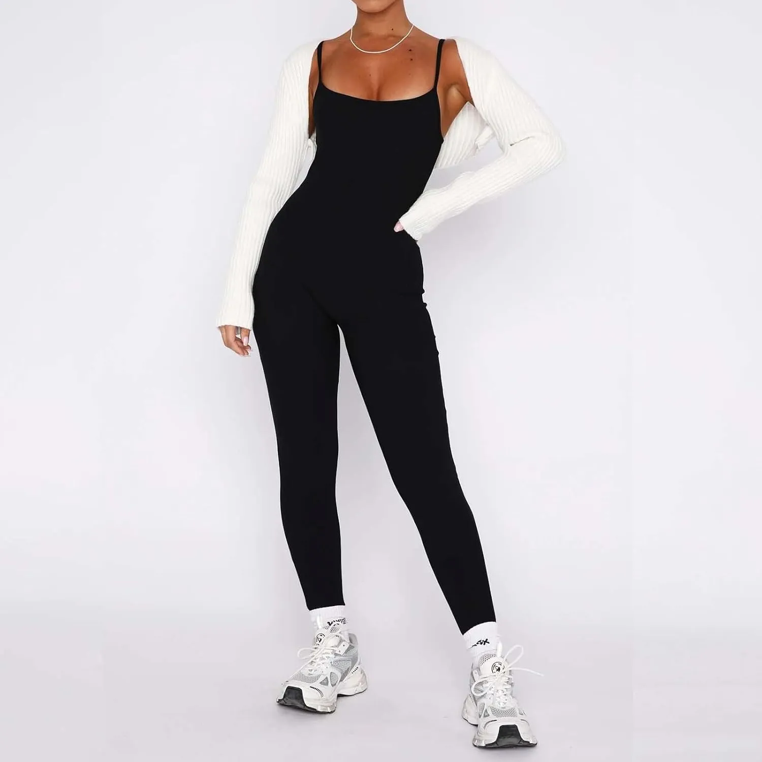Women Spaghetti Strap Bodycon Tank One Piece Jumpsuits Rompers Catsuit Unitard Bodysuit
