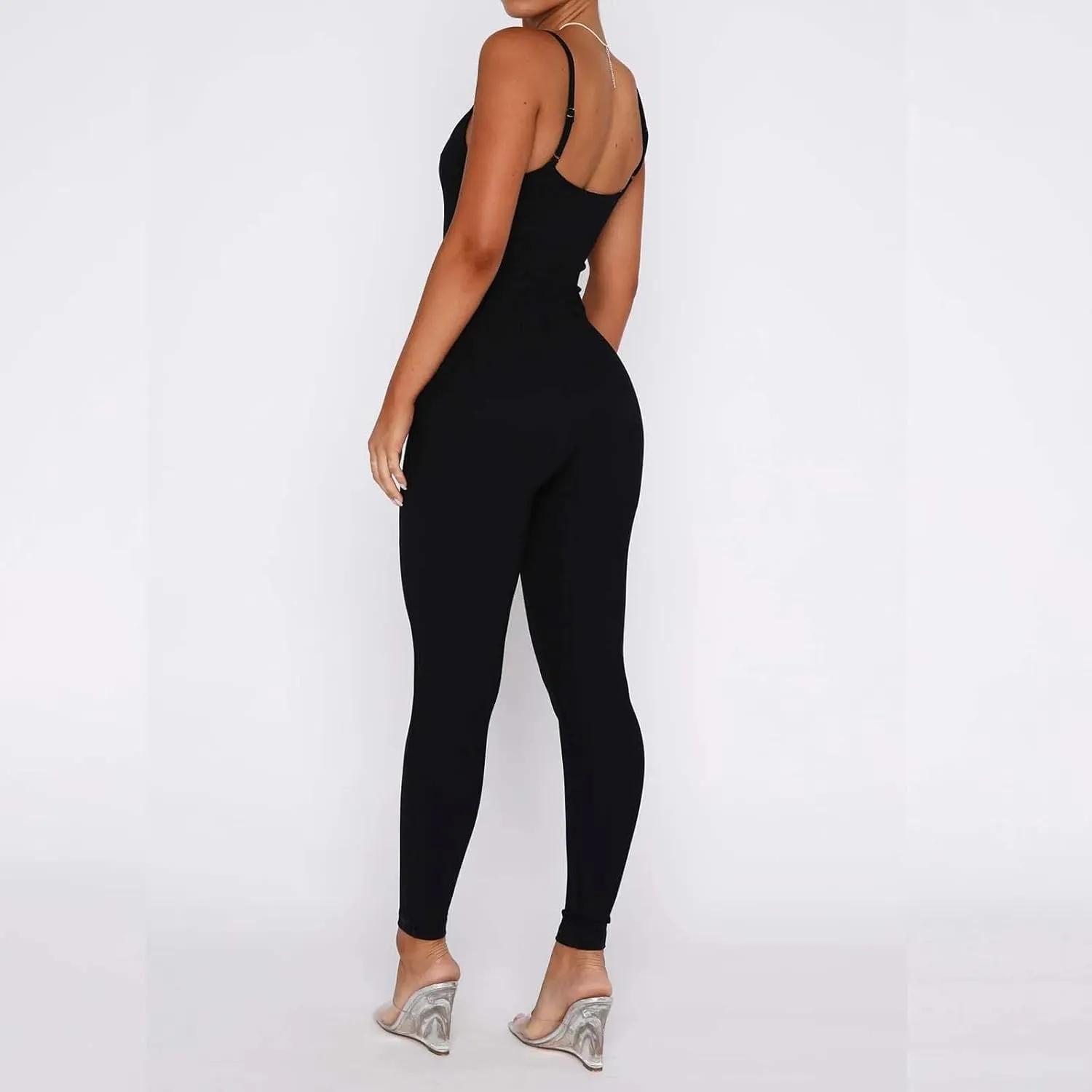 Women Spaghetti Strap Bodycon Tank One Piece Jumpsuits Rompers Catsuit Unitard Bodysuit