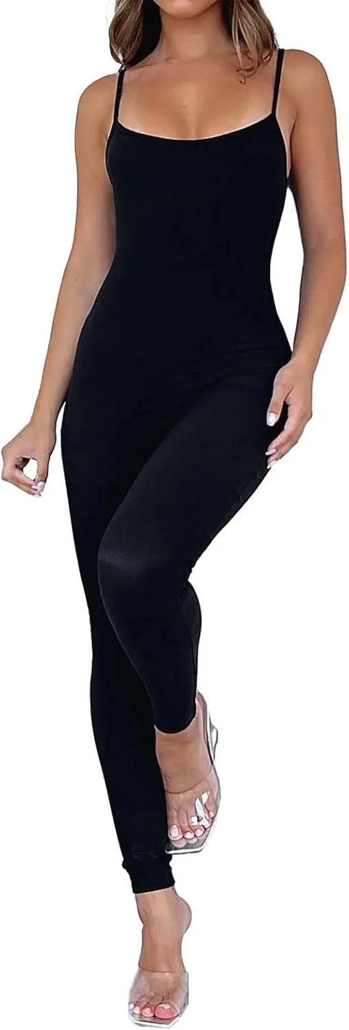 Women Spaghetti Strap Bodycon Tank One Piece Jumpsuits Rompers Catsuit Unitard Bodysuit