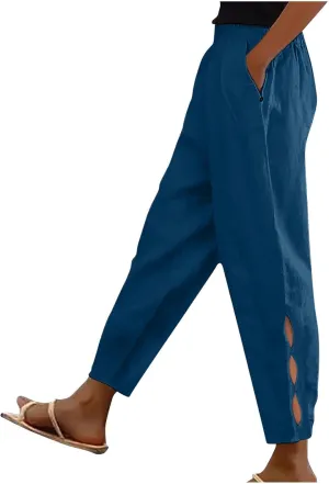 Women Straight Leg Pants High Waisted Stretchy Business Work Casual Trousers Lightweight Baggy Beachwear with Pockets
