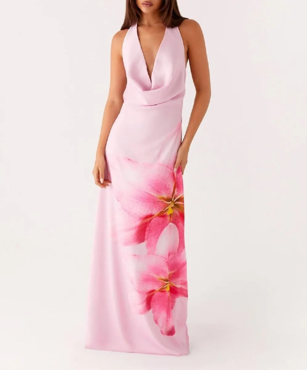 Women Y2K Floral Bodycon Maxi Dress Sleeveless Spaghetti Strap Low Cut Long Dress Boho Beachwear