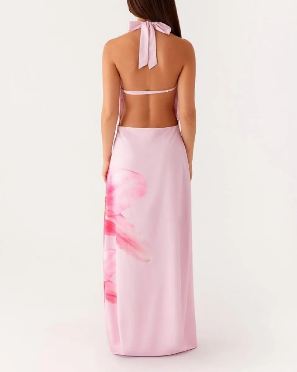 Women Y2K Floral Bodycon Maxi Dress Sleeveless Spaghetti Strap Low Cut Long Dress Boho Beachwear