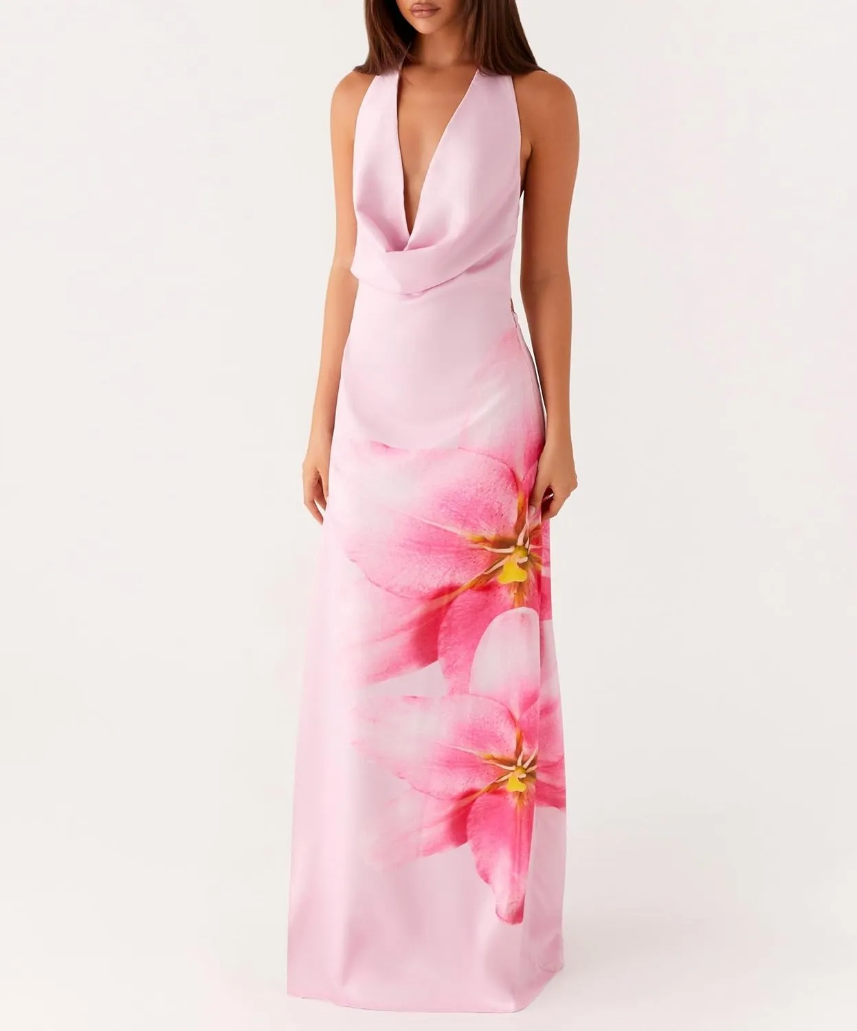 Women Y2K Floral Bodycon Maxi Dress Sleeveless Spaghetti Strap Low Cut Long Dress Boho Beachwear