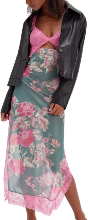 Women Y2k Sleeveless Maxi Dress V Neck Lace Patchwork Floral Cutout High Split Long Dress Sexy Fairy Slim Beachwear