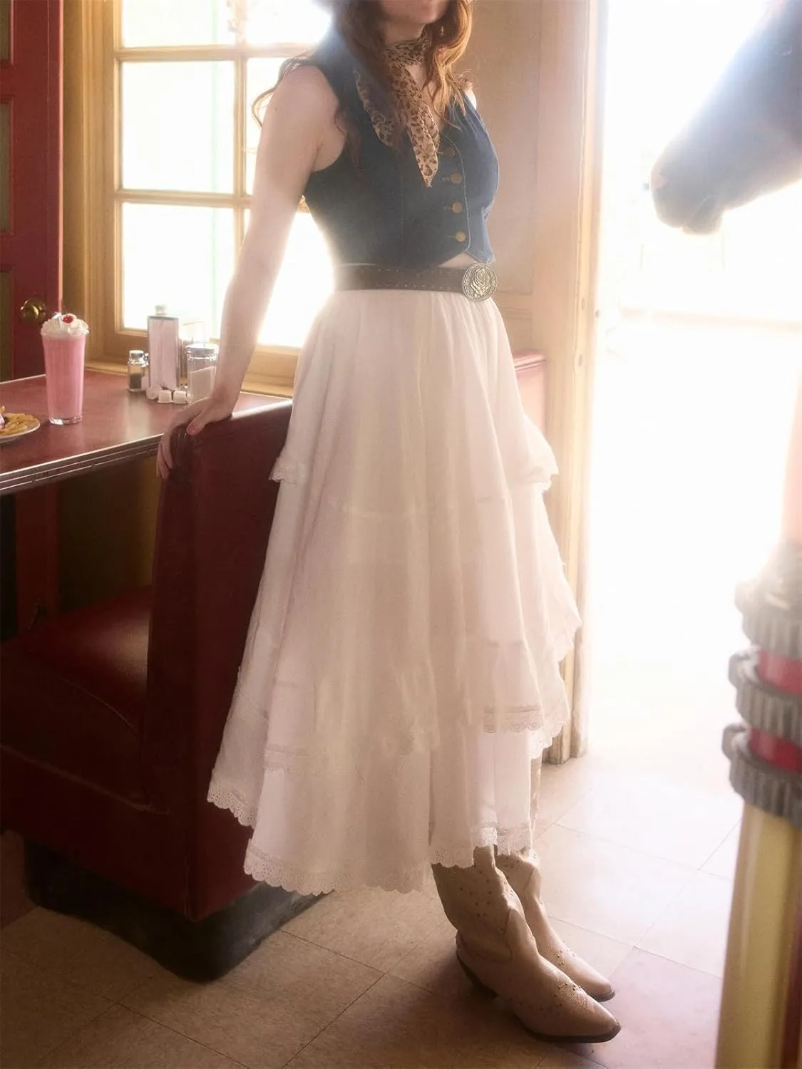 Women's Asymmetrical Layered Skirt Y2K Tiered Lace Trim Elastic High Waist A-Line Skirt for Summer Going Out Outfit
