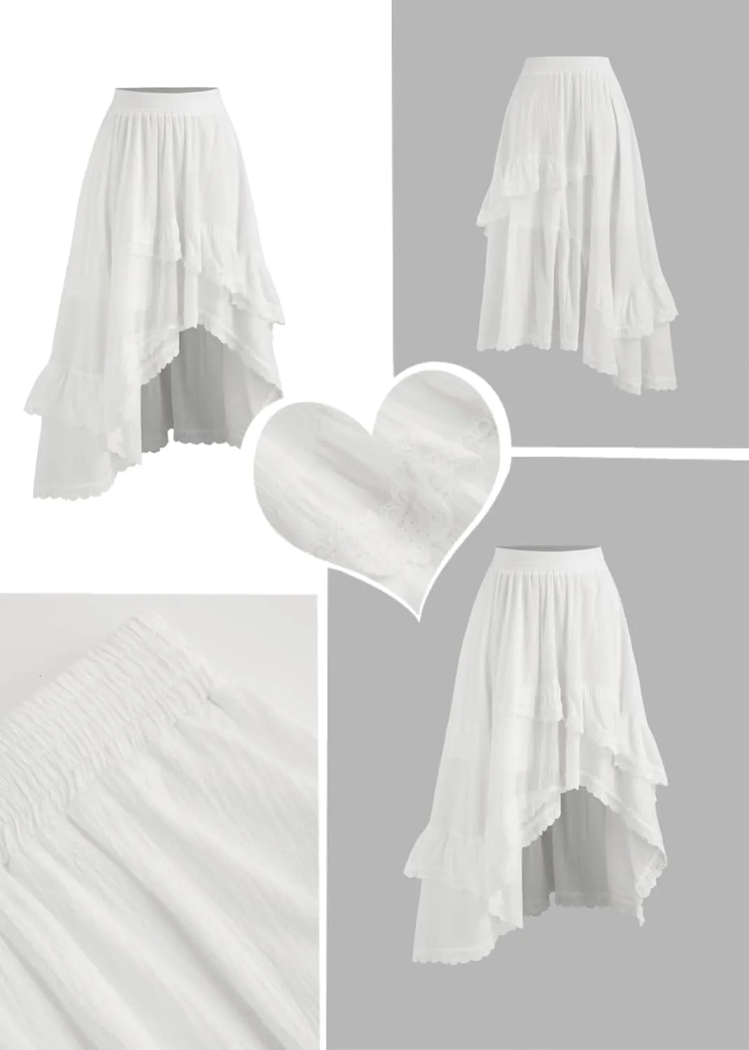 Women's Asymmetrical Layered Skirt Y2K Tiered Lace Trim Elastic High Waist A-Line Skirt for Summer Going Out Outfit