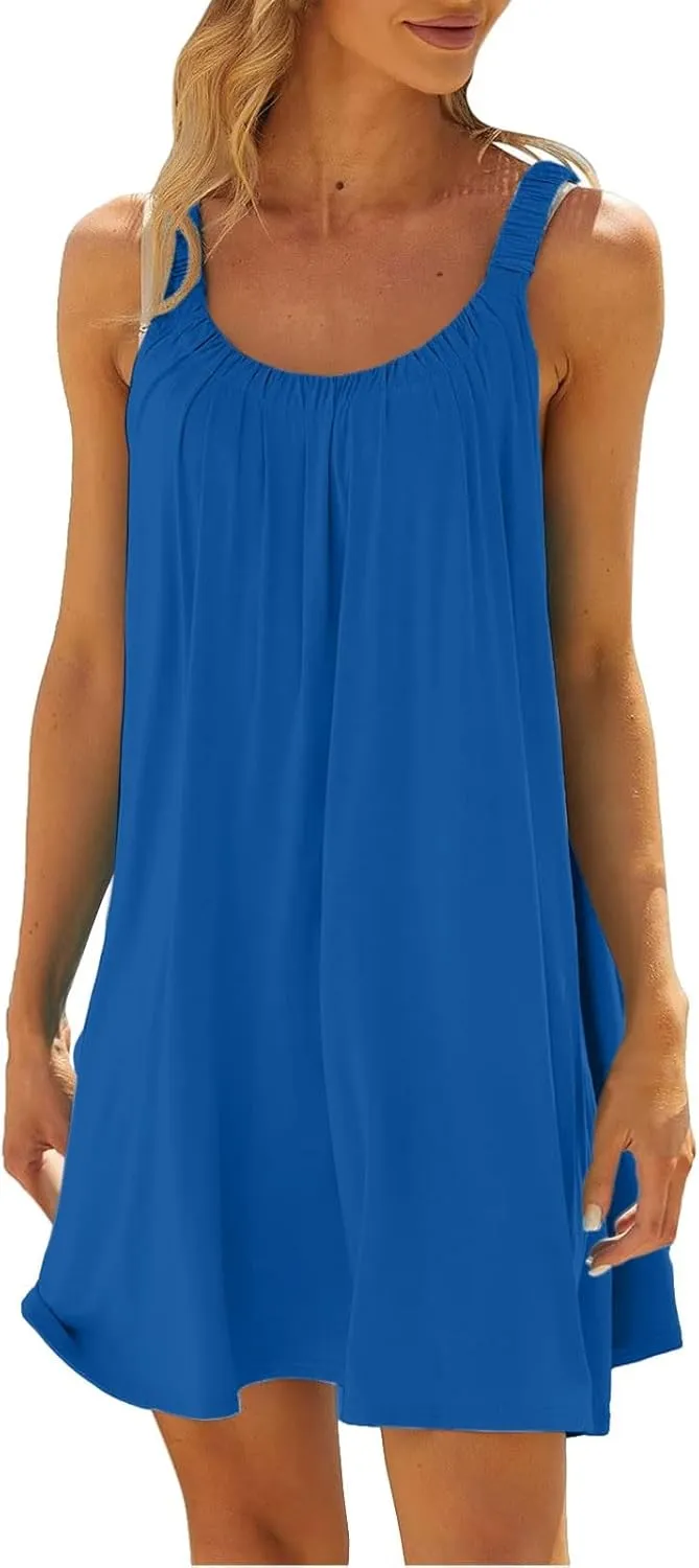 Women's Beach Dress 2025 Summer Casual Vacation Bikini Beachwear Halter Dresses Cute Boho Cover Up Tank Mini Sundress