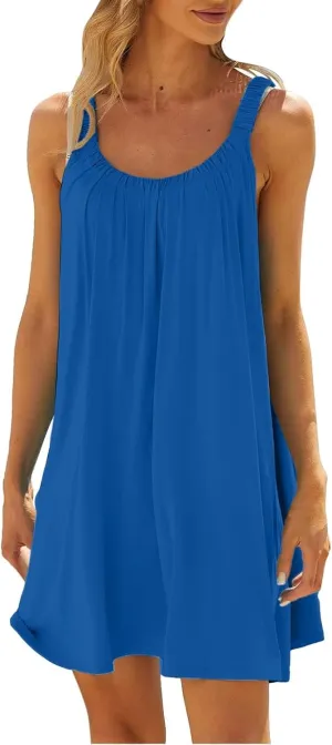 Women's Beach Dress 2025 Summer Casual Vacation Bikini Beachwear Halter Dresses Cute Boho Cover Up Tank Mini Sundress