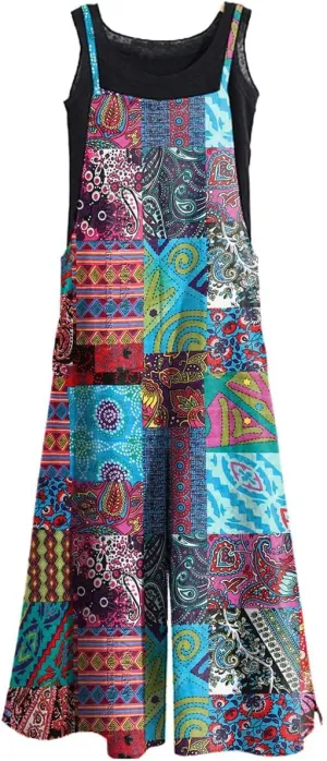 Women's Casual Loose Long Cotton Bib Overalls Baggy Linen Plus Size Jumpsuits Rompers Wide Leg Pants
