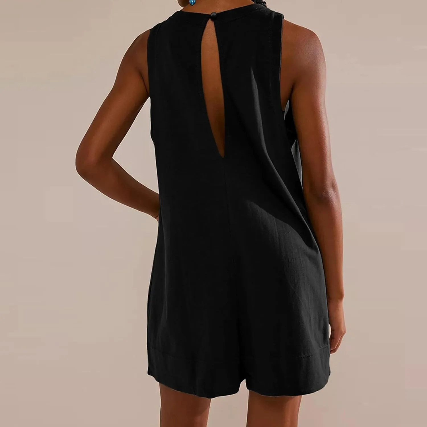 Women's Casual Rompers Summer Linen Jumpsuits Sleeveless Shorts Jumpsuits with Pockets One Piece Loose Overalls