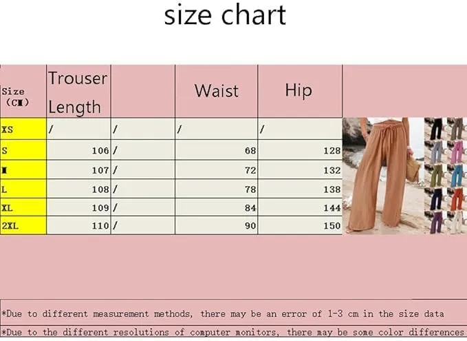 Women's Cotton and Linen Wide-Leg Drawstring Beach Pants High Waist Palazzo Trousers Loose Fit Pant with Pockets