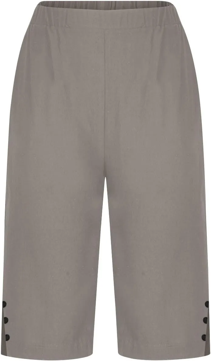 Women's Cotton Linen Capri Pants Wide Leg Knee Length Bermuda Shorts Cropped Lightweight Beach Trousers with Pockets