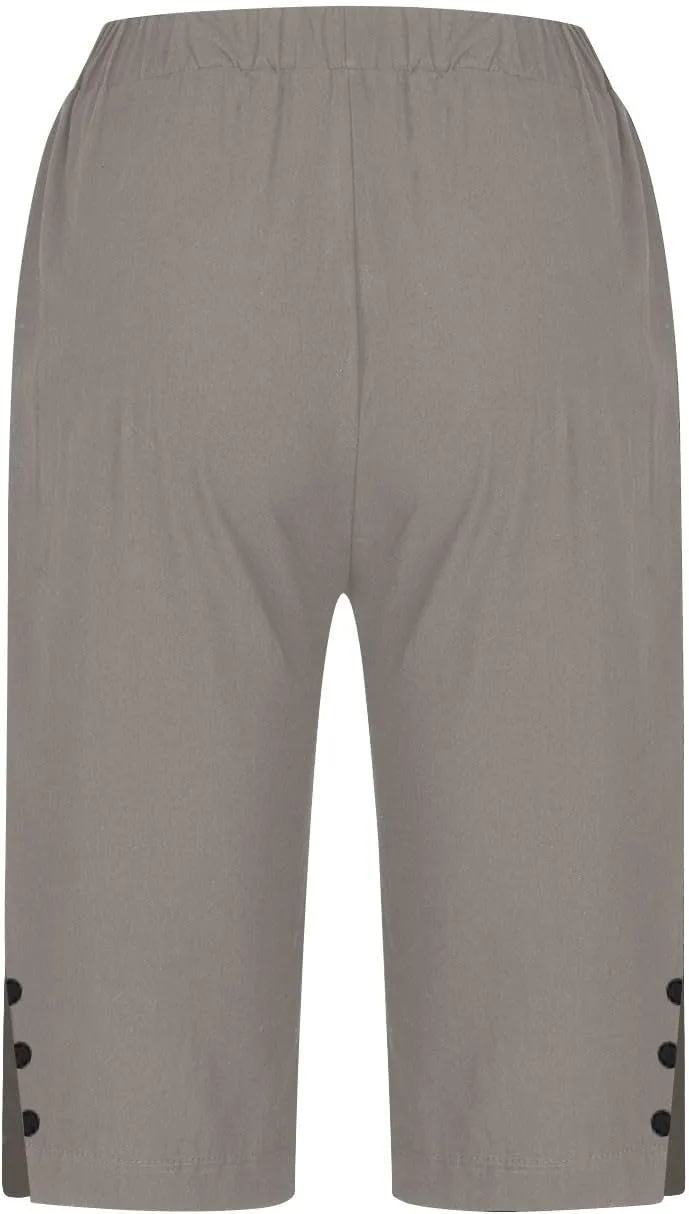 Women's Cotton Linen Capri Pants Wide Leg Knee Length Bermuda Shorts Cropped Lightweight Beach Trousers with Pockets