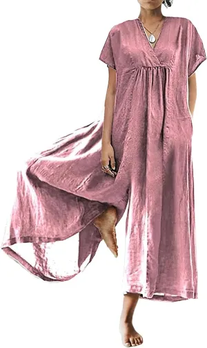 Women's Cotton Linen Jumpsuits, Rompers Casual Summer Long Pants Overalls With Pocket 2024