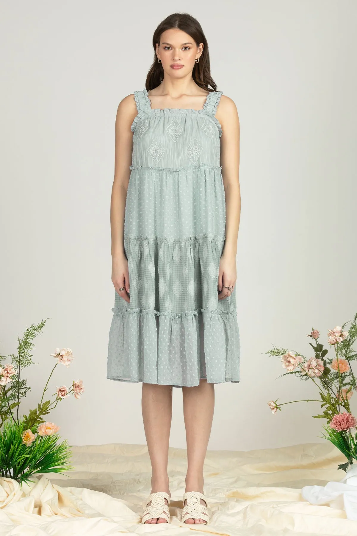 Women's Dotted Diamond Tiered Ruffle Dress
