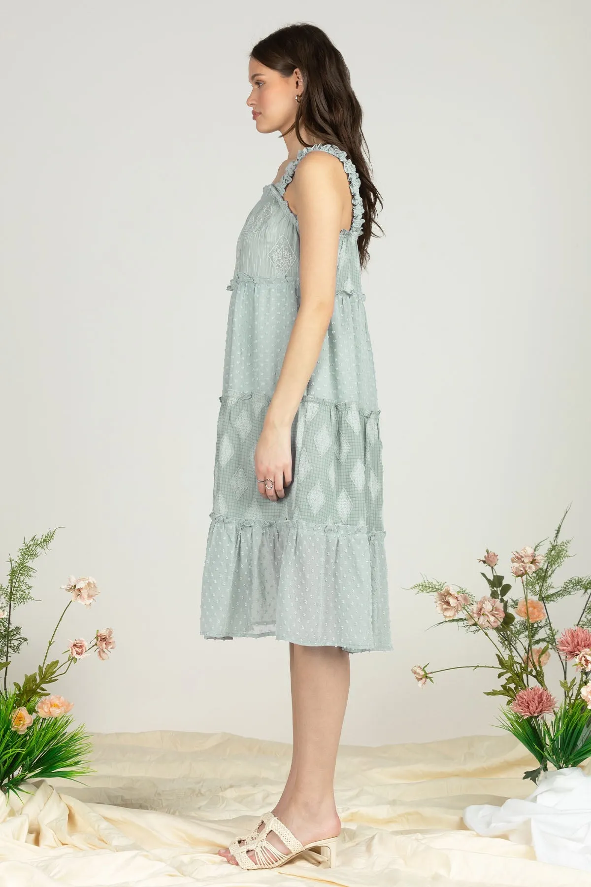Women's Dotted Diamond Tiered Ruffle Dress