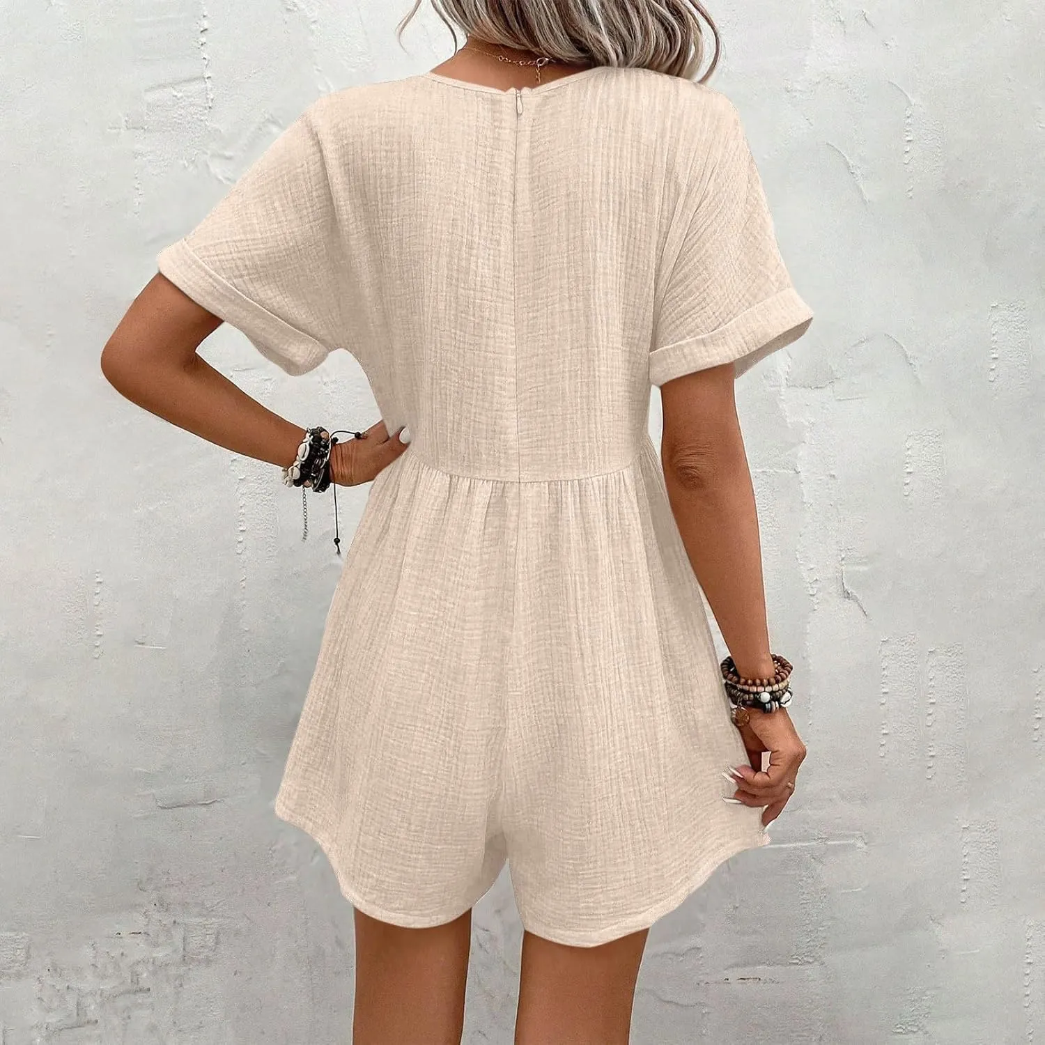 Womens Dress Jumpsuit Summer Casual short Sleeve romper with Button Down Shorts Rompers Beach Overalls with Pockets