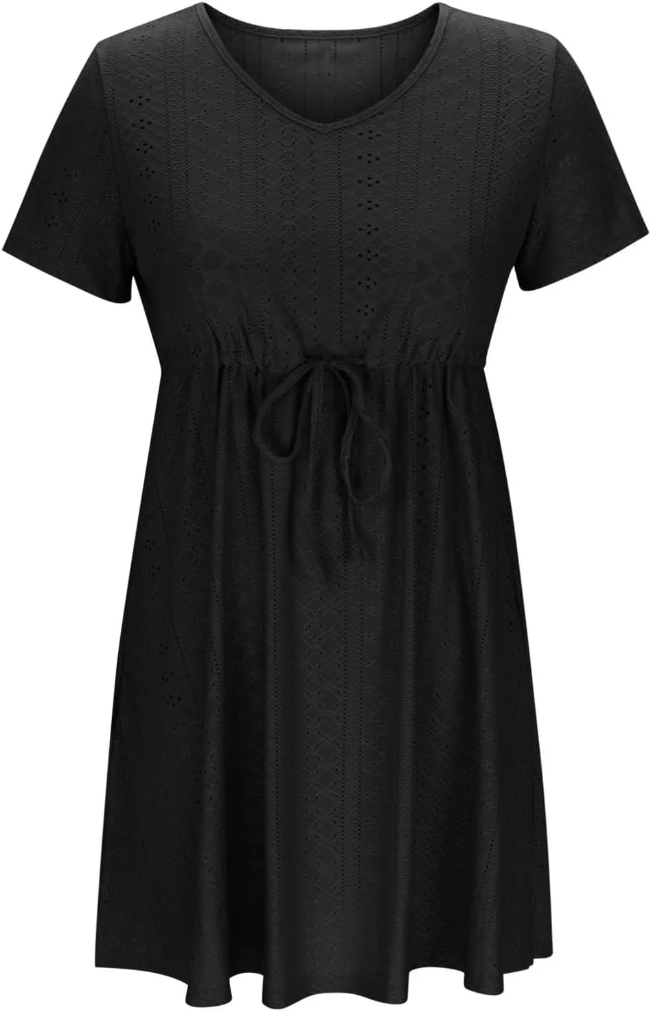 Womens Dresses 2025 Summer Vacation Dress Casual Tie Waist Eyelet Sundress Short Sleeve Crew Neck Boho Beachwear