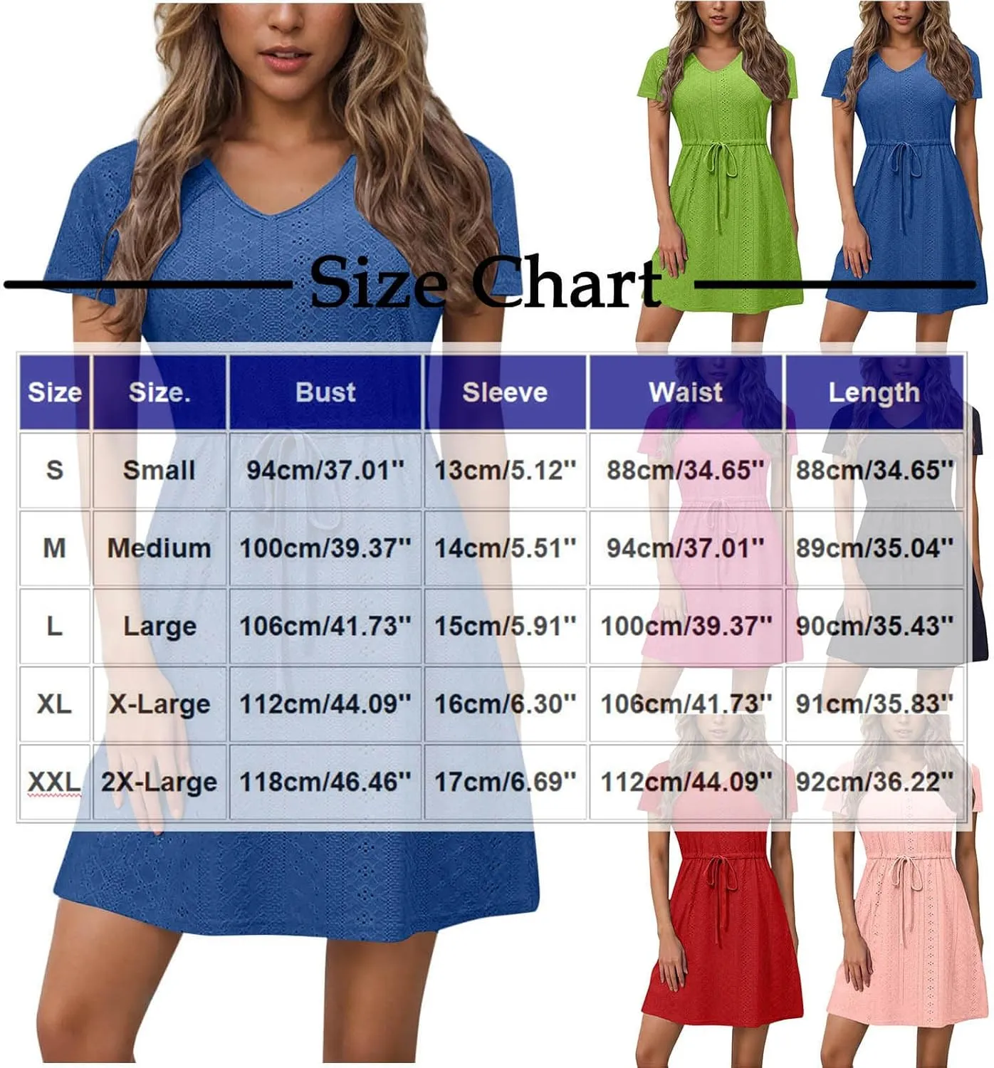 Womens Dresses 2025 Summer Vacation Dress Casual Tie Waist Eyelet Sundress Short Sleeve Crew Neck Boho Beachwear