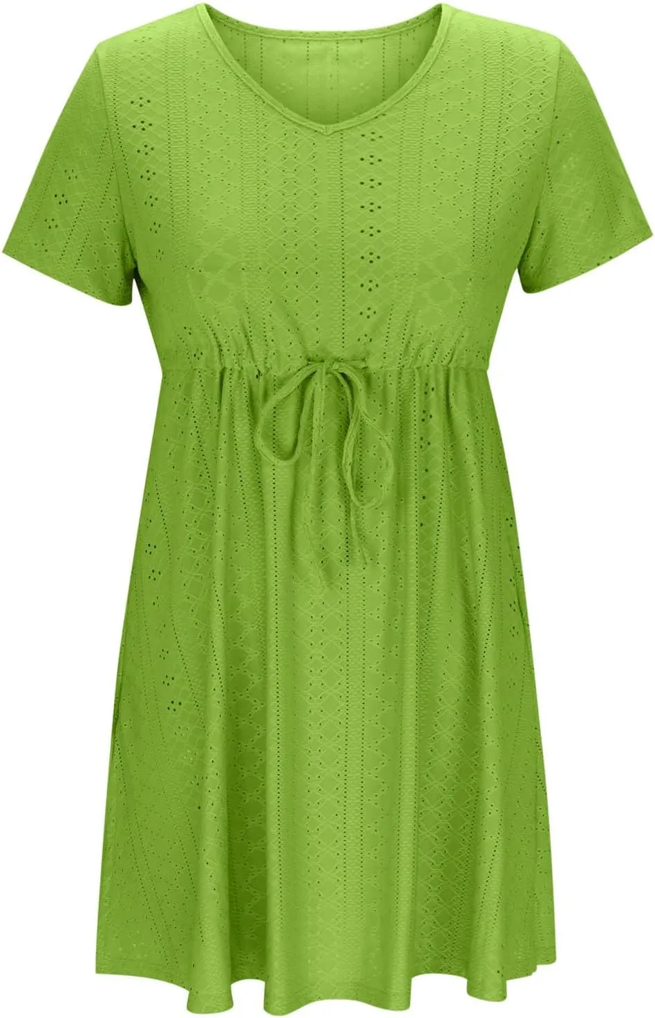 Womens Dresses 2025 Summer Vacation Dress Casual Tie Waist Eyelet Sundress Short Sleeve Crew Neck Boho Beachwear