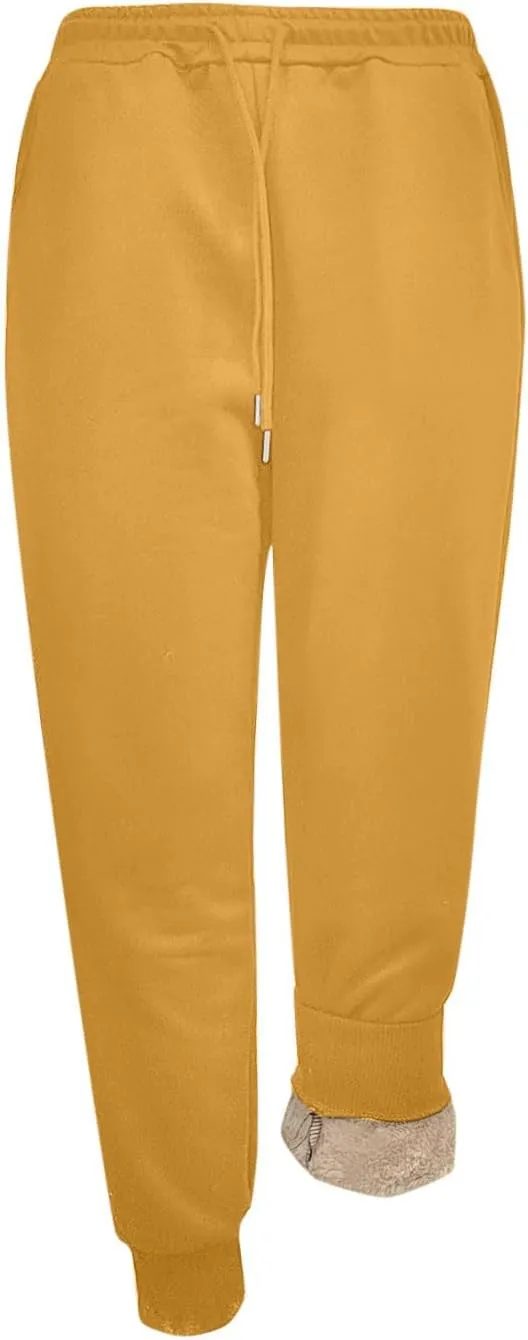 Women's Fleece Lined Sweatpants Joggers Pants Lounge Cotton Comfort Trousers Drawstring Sweatpants Plain Tracksuit