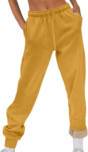 Women's Fleece Lined Sweatpants Joggers Pants Lounge Cotton Comfort Trousers Drawstring Sweatpants Plain Tracksuit
