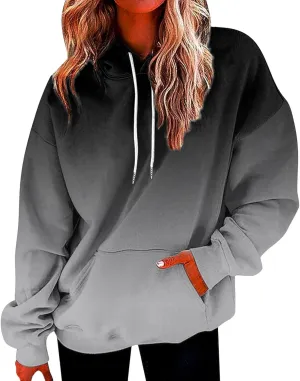 Womens Gradient Print Oversized Sweatshirt Drawstring Pullover with Pocket Trendy Sweater Tops Fashion Clothes 1