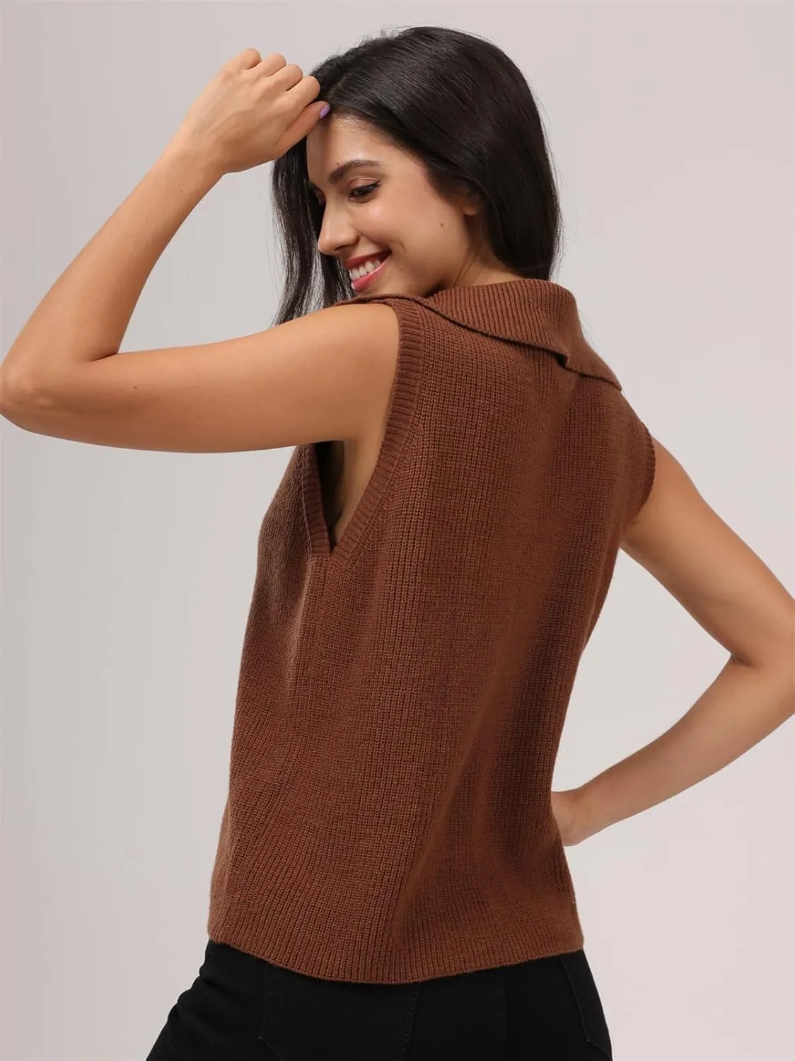 Women's Half Zip Knit Sweater Vest Sleeveless Mock Neck Twist Front Pullover Tank Tops