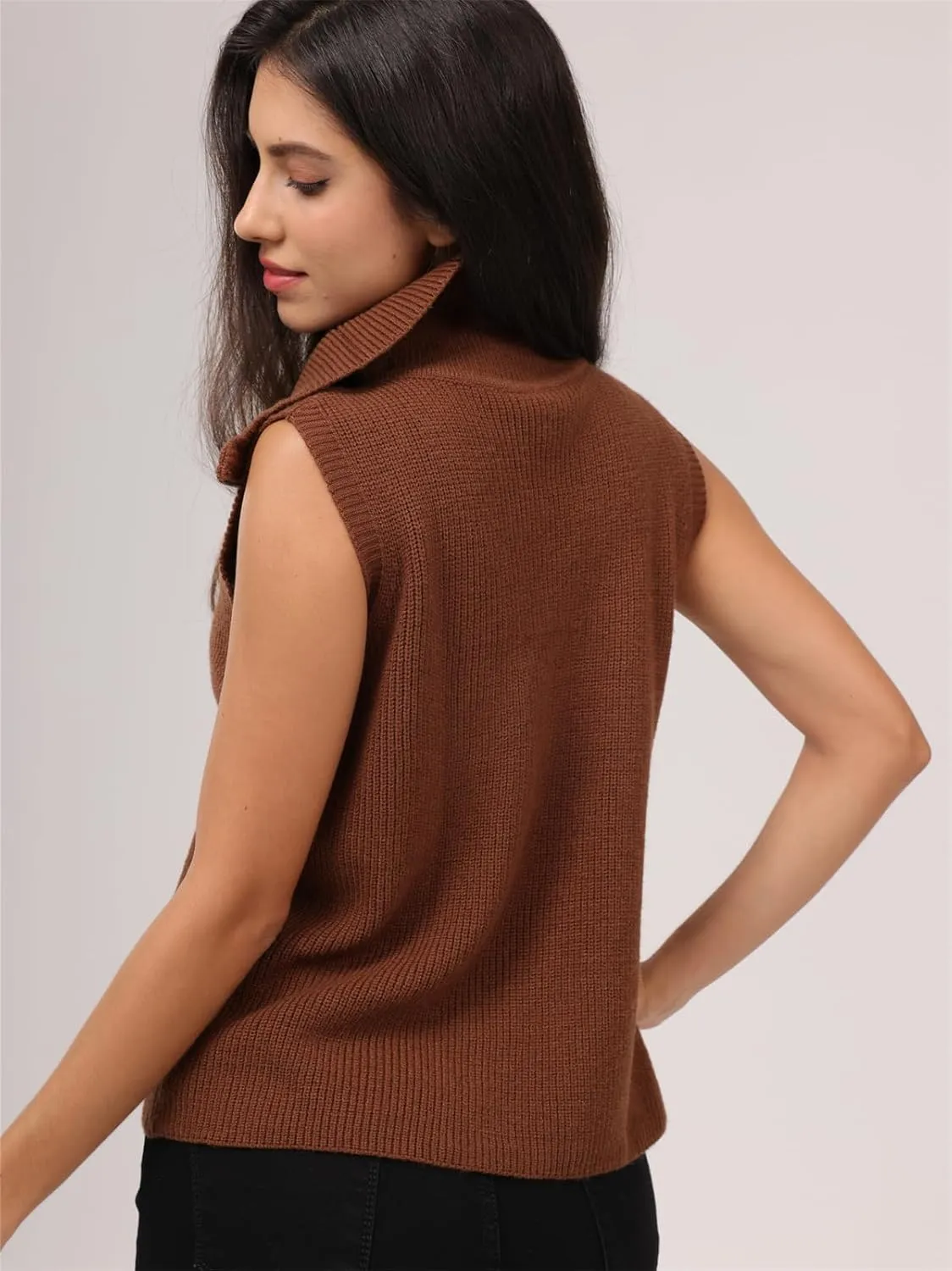 Women's Half Zip Knit Sweater Vest Sleeveless Mock Neck Twist Front Pullover Tank Tops
