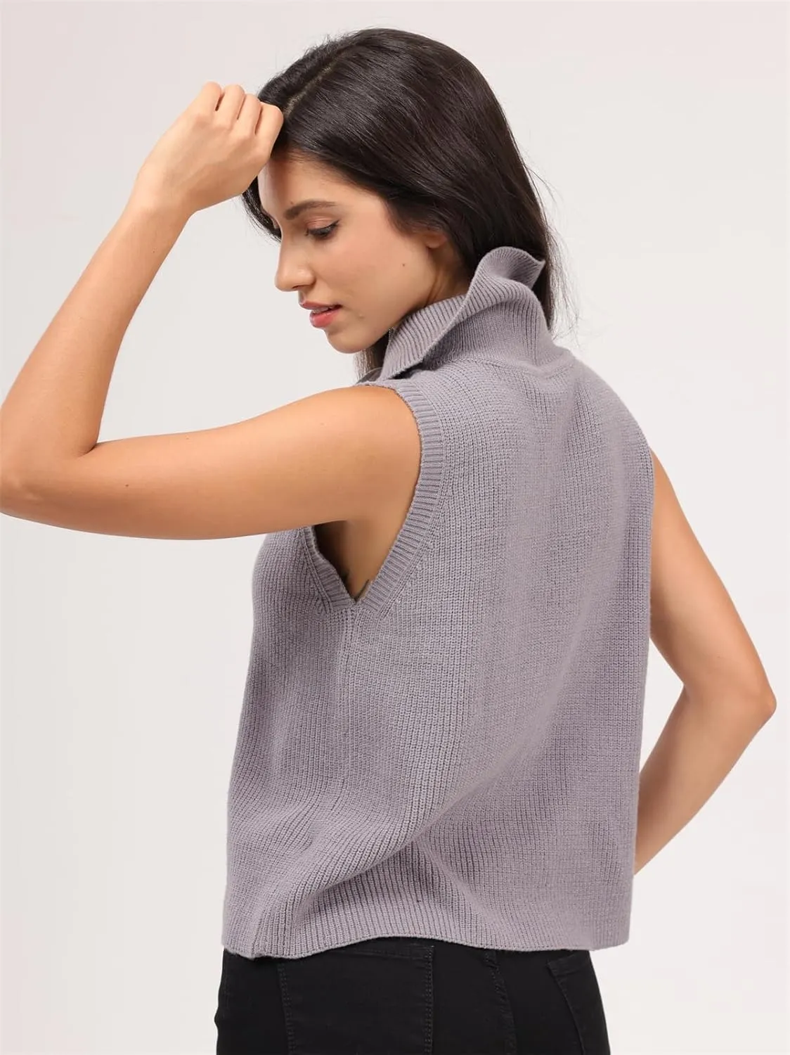 Women's Half Zip Knit Sweater Vest Sleeveless Mock Neck Twist Front Pullover Tank Tops