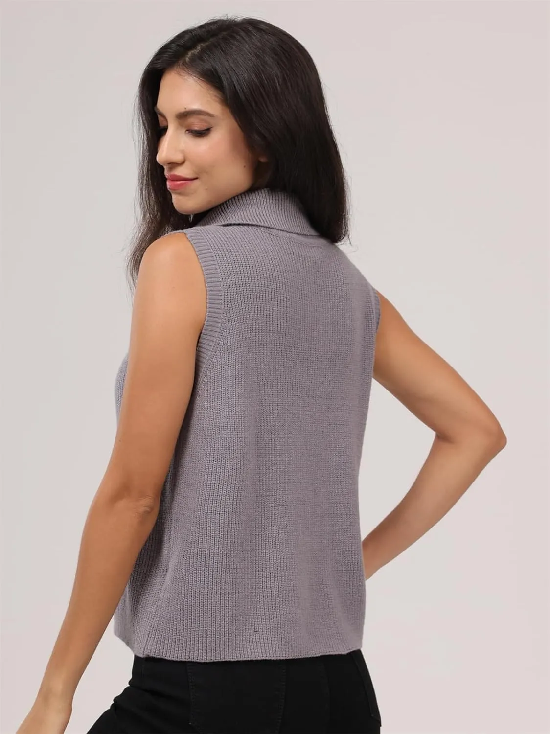 Women's Half Zip Knit Sweater Vest Sleeveless Mock Neck Twist Front Pullover Tank Tops