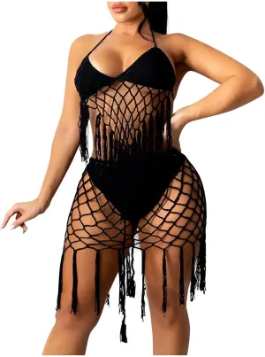 Women's Halter Bikini Set Sexy Crochet Hollow Two Piece Swimsuits Summer Beach Vacation Bathing Suit Bikini Swimwear