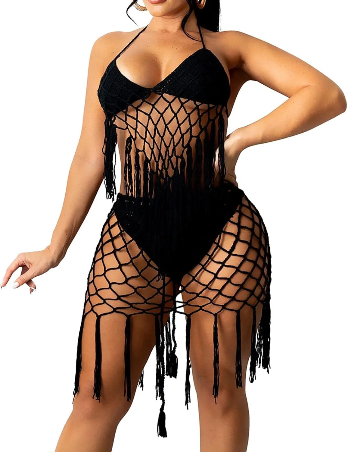 Women's Halter Bikini Set Sexy Crochet Hollow Two Piece Swimsuits Summer Beach Vacation Bathing Suit Bikini Swimwear