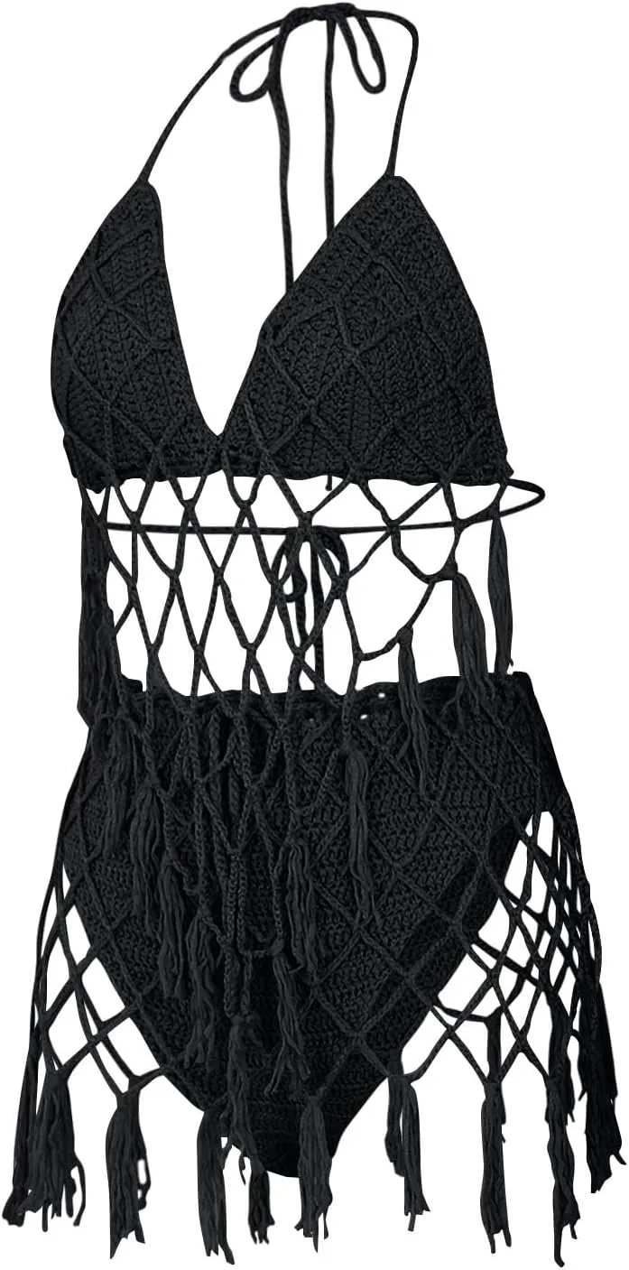 Women's Halter Bikini Set Sexy Crochet Hollow Two Piece Swimsuits Summer Beach Vacation Bathing Suit Bikini Swimwear