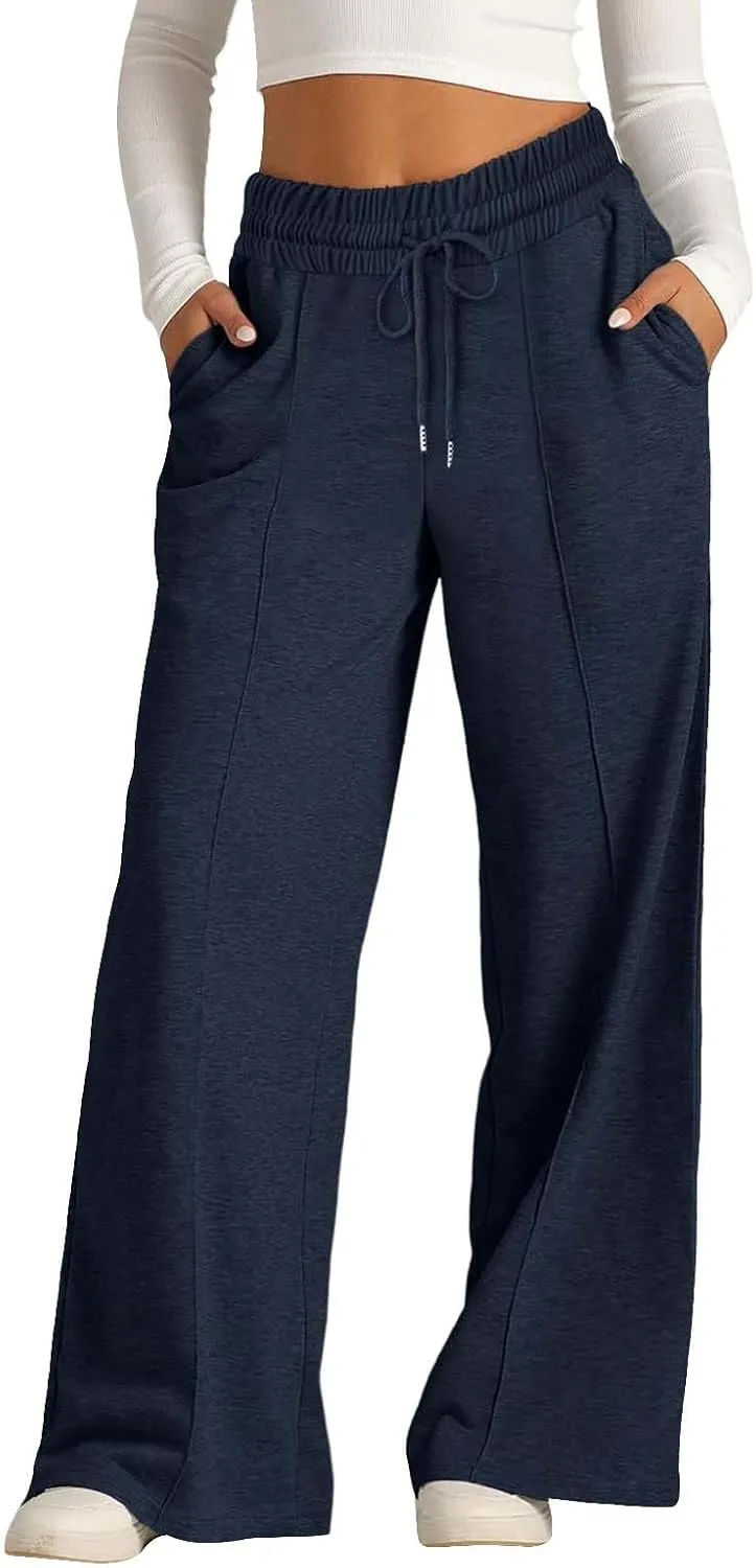 Womens High Waisted Wide Leg Lounge Sweat Pants Baggy Loose Athletic Joggers Pants Drawstring Comfy Flare Sweatpants