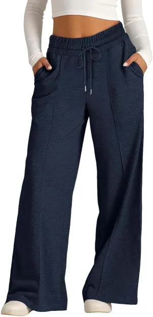 Womens High Waisted Wide Leg Lounge Sweat Pants Baggy Loose Athletic Joggers Pants Drawstring Comfy Flare Sweatpants