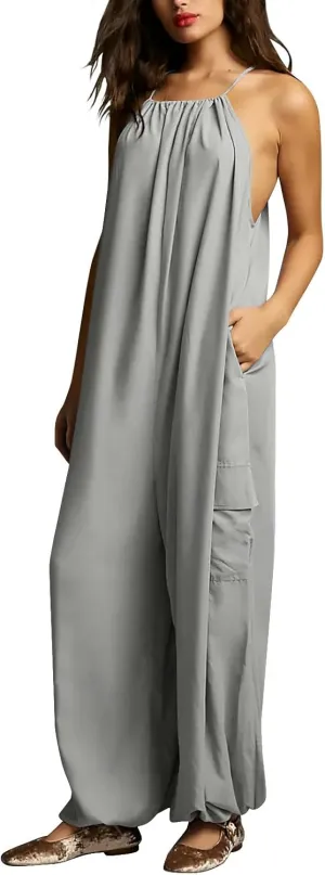 Women's Jumpsuits Retro Jumpsuit Summer Beach Sleeveless Round Neck Solid Color Casual Fashion Jumpsuit, M-3XL