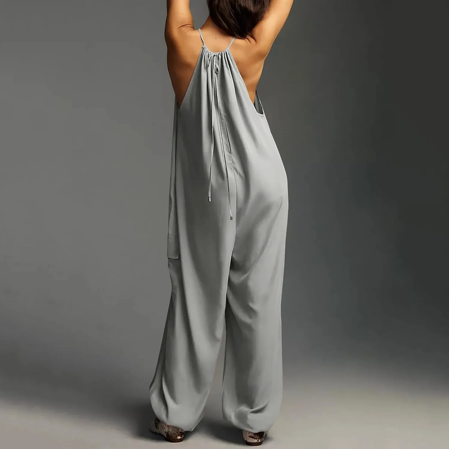 Women's Jumpsuits Retro Jumpsuit Summer Beach Sleeveless Round Neck Solid Color Casual Fashion Jumpsuit, M-3XL