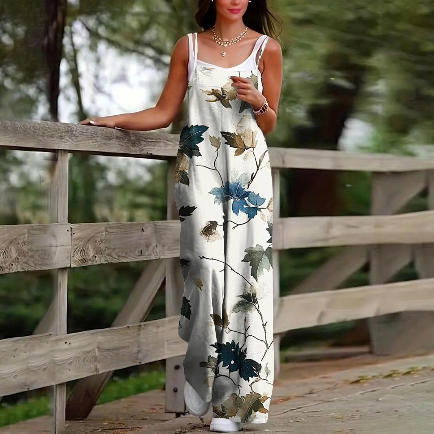Women's Jumpsuits, Rompers & Overalls Wide Leg Dressy Casual Sleeveless Floral Jumpsuit Summer with Pocket