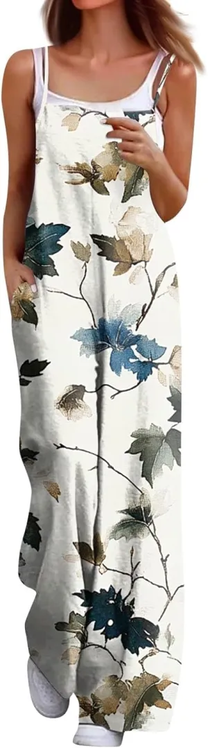 Women's Jumpsuits, Rompers & Overalls Wide Leg Dressy Casual Sleeveless Floral Jumpsuit Summer with Pocket