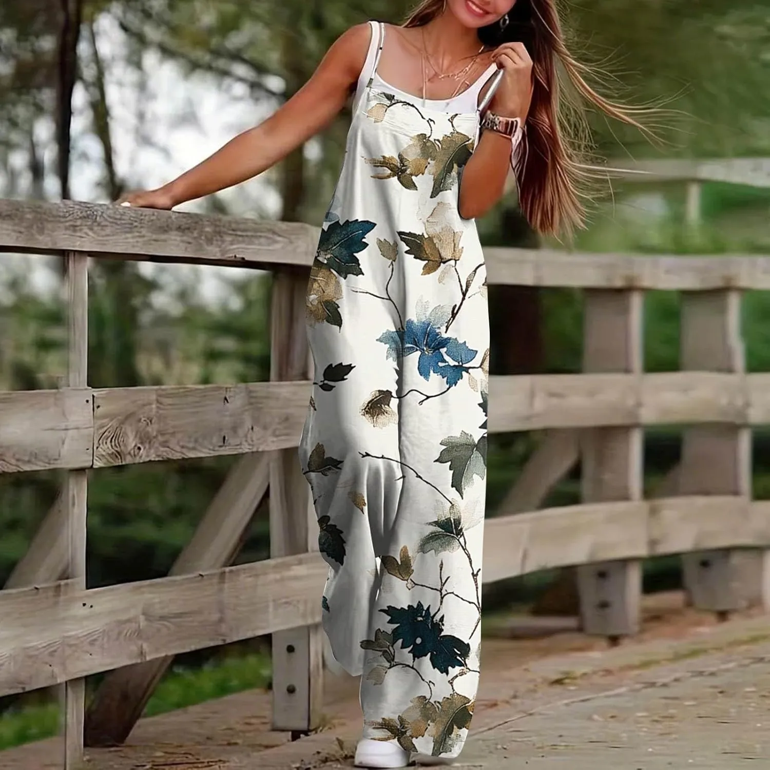Women's Jumpsuits, Rompers & Overalls Wide Leg Dressy Casual Sleeveless Floral Jumpsuit Summer with Pocket