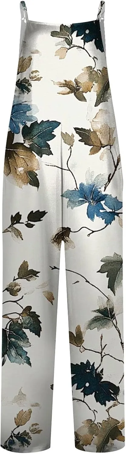 Women's Jumpsuits, Rompers & Overalls Wide Leg Dressy Casual Sleeveless Floral Jumpsuit Summer with Pocket