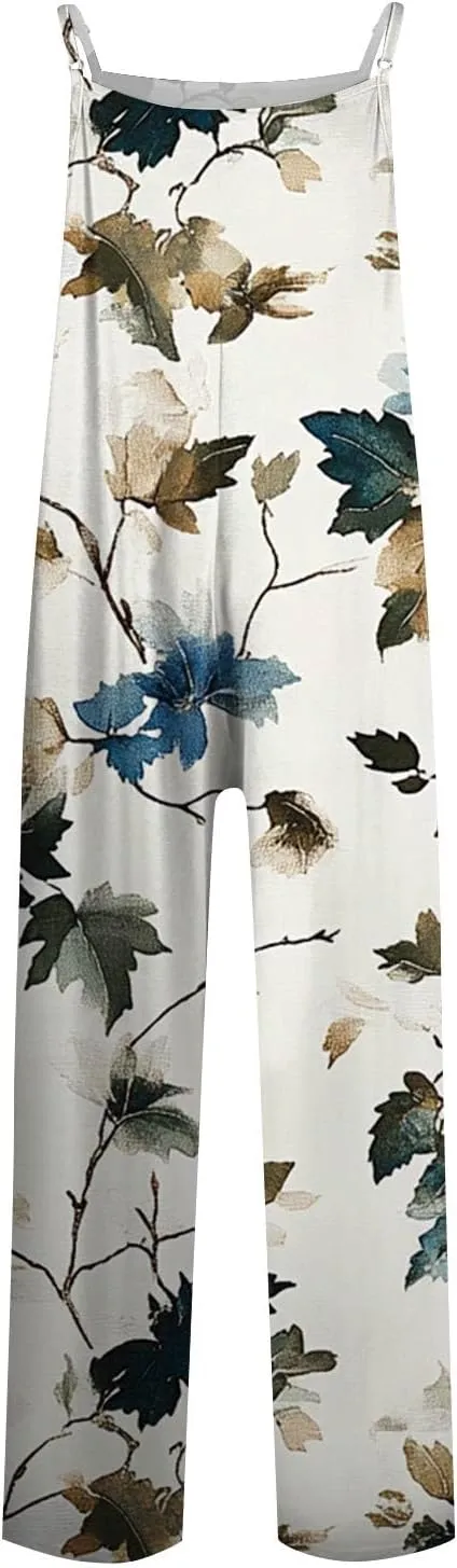 Women's Jumpsuits, Rompers & Overalls Wide Leg Dressy Casual Sleeveless Floral Jumpsuit Summer with Pocket