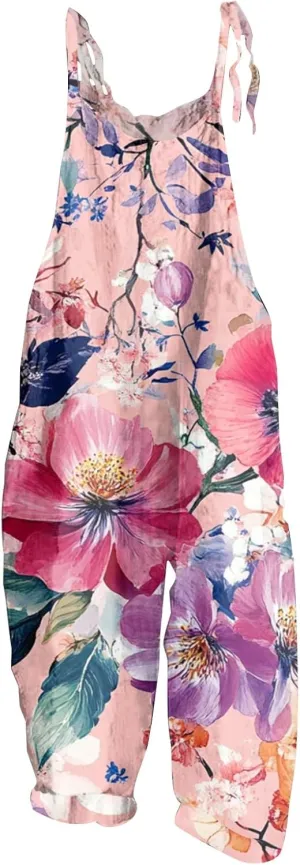 Women's Jumpsuits, Rompers & Overalls Wide Leg Woman Sleeveless Floral Jumpsuit Summer 2025 with Pocket